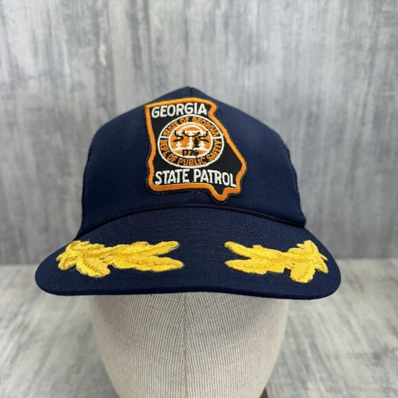 Georgia State Patrol Hat Snap Back Trucker Blue Mesh Cap Adult Vtg - Picture 1 of 11